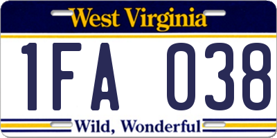WV license plate 1FA038