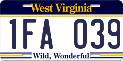 WV license plate 1FA039