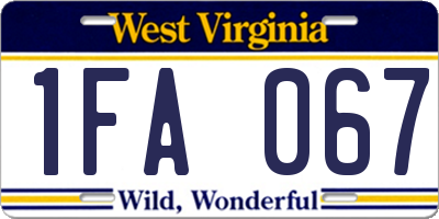 WV license plate 1FA067