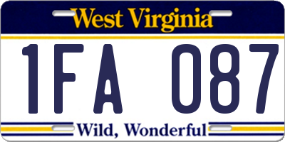 WV license plate 1FA087