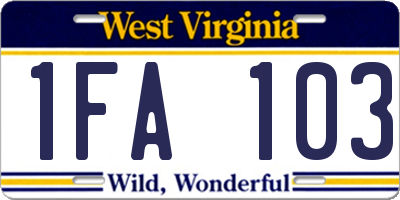 WV license plate 1FA103