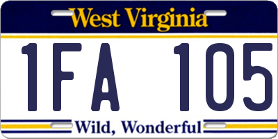 WV license plate 1FA105