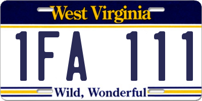 WV license plate 1FA111