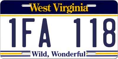 WV license plate 1FA118