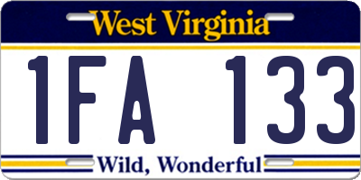 WV license plate 1FA133