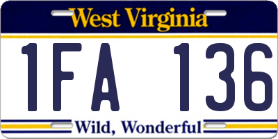 WV license plate 1FA136