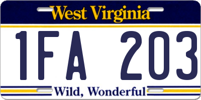 WV license plate 1FA203