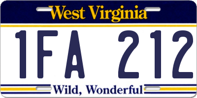 WV license plate 1FA212