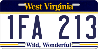 WV license plate 1FA213