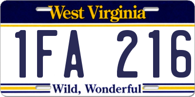 WV license plate 1FA216