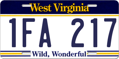 WV license plate 1FA217