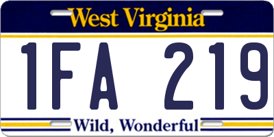 WV license plate 1FA219