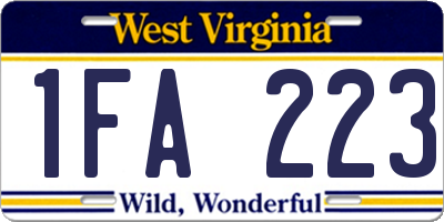 WV license plate 1FA223