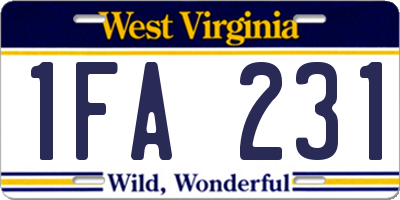 WV license plate 1FA231