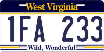 WV license plate 1FA233