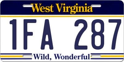 WV license plate 1FA287