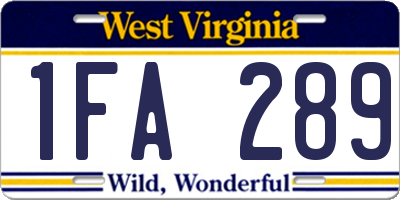 WV license plate 1FA289