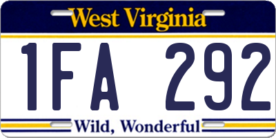 WV license plate 1FA292
