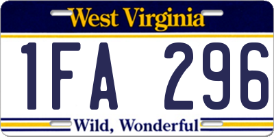 WV license plate 1FA296