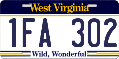 WV license plate 1FA302