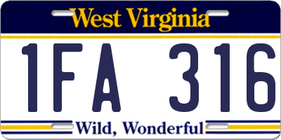 WV license plate 1FA316