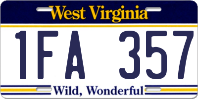 WV license plate 1FA357