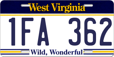 WV license plate 1FA362