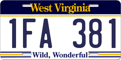 WV license plate 1FA381