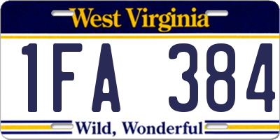 WV license plate 1FA384