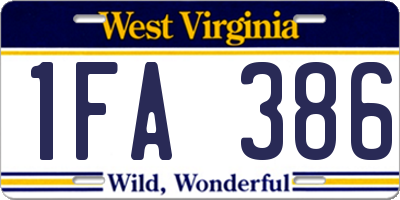 WV license plate 1FA386