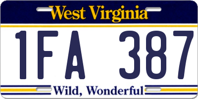 WV license plate 1FA387