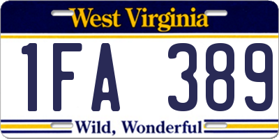 WV license plate 1FA389