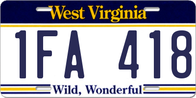 WV license plate 1FA418