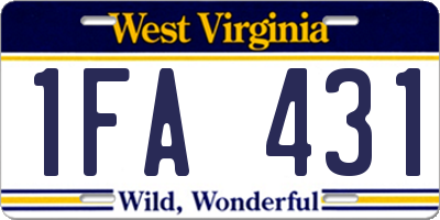 WV license plate 1FA431