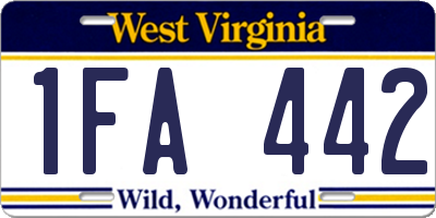 WV license plate 1FA442