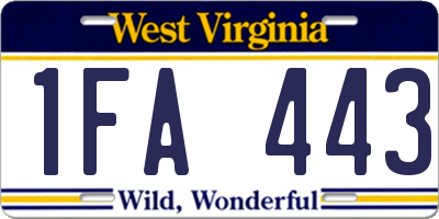 WV license plate 1FA443