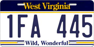 WV license plate 1FA445