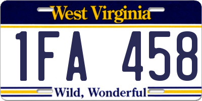 WV license plate 1FA458