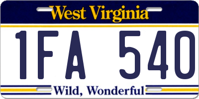 WV license plate 1FA540