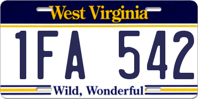 WV license plate 1FA542