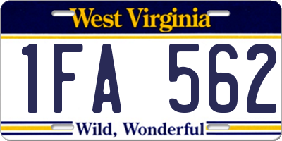 WV license plate 1FA562