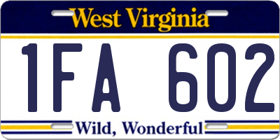 WV license plate 1FA602