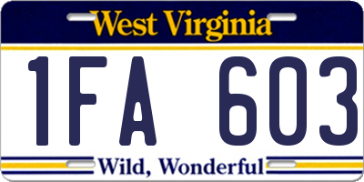 WV license plate 1FA603