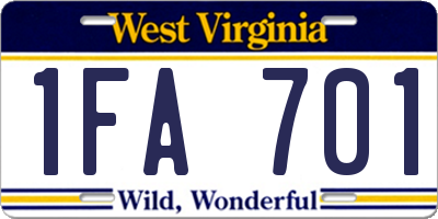 WV license plate 1FA701