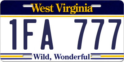 WV license plate 1FA777