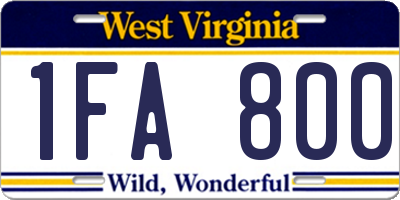 WV license plate 1FA800
