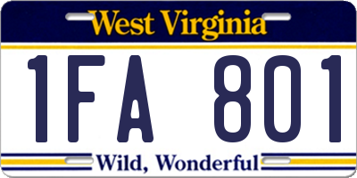 WV license plate 1FA801