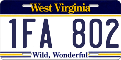 WV license plate 1FA802