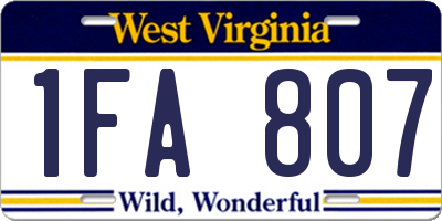 WV license plate 1FA807