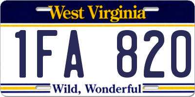 WV license plate 1FA820